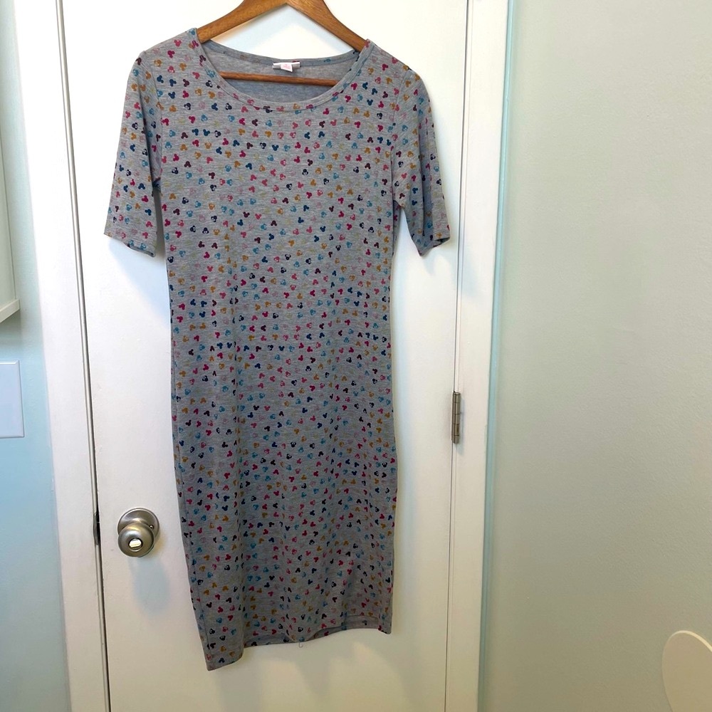 Lularoe Disney Mickey and Minnie Print Small Heather Gray Women's Julia Dress
